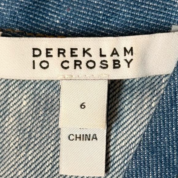 Derek Lam 10 Crosby V‎ Neck Cotton Linen Mini Dress Short Sleeve Raw Edge Size 6 - Picture 3 of 9